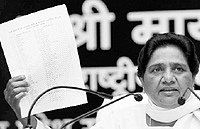 BSP supremo Mayawati releases the list of party candidates at a press conference in Lucknow on Thursday