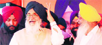 Chief Minister Parkash Singh Badal at a rally in Ludhiana on Thursday. Tribune photo