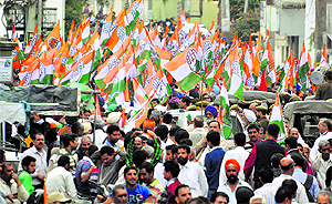 Congress workers during a rally in Jammu