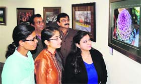 Visitors at the ongoing photo exhibition at Art Gallery in Amritsar on Friday