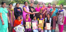 Participants of stencil printing competition organised by the Department of Lifelong Learning at Guru Nanak Dev University on Friday
