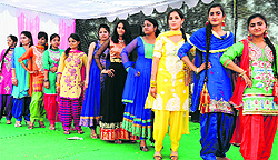 Students of Government Rajindra College during a farwell party in Bathinda on Friday