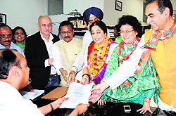 BJP candidate Kirron Kher files nominations papers in Chandigarh on Friday