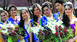 Winners of different titles strike a pose during a farewell party at the MCM DAV College for Women in Sector 36, Chandigarh, on Friday