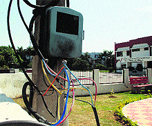 Wires from a non-functional meter connected direct to the main supply wires outside the police station in Sector 14, Panchkula