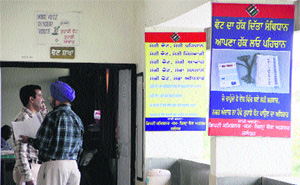 Signages of the Election Commission of India for promoting voting that have been put up in the DC office in Jalandhar.