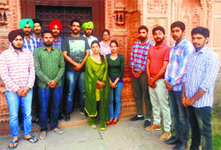 Students outside the PAU museum in Ludhiana on Friday. A Tribune Photograph