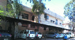 A shed erected for parking vehicles by Sri Krishna Hospital at Model Town in Ludhiana. A Tribune photograph