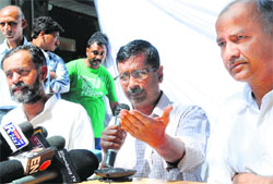 AAP convener Arvind Kejriwal addresses a press conference in New Delhi on Friday. a tribune photograph