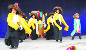 Tibetan students perform a cutural dance during the graduation ceremony in Central School for Tibetans in Mussoorie on Friday.