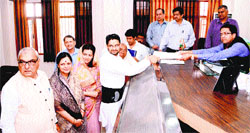 Deepender Singh Hooda files nominations papers in Rohtak on Saturday. Photo: Manoj Khaka
