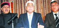 Brig Lal Chand Jaswal, convenor, BJP HP Ex-serviceman Cell, addresses mediapersons in Shimla on Saturday. Photo Amit Kanwar