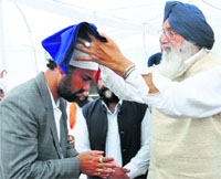 CM Parkash Singh Badal at the bhog ceremony of SAD leader Pawan Kumar Tinus father Ram Lal in Jalandhar on Saturday. Tribune photo: Malkiat Singh