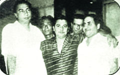 (From left) Sahir Ludhianvi with Madan Mohan and Mohammed Rafi