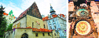 The Jewish Quarter has many synagogues.Thinkstock (Left) and The Astronomical Clock at Old Town Square