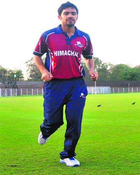 Prashant Chopra practises at the Cricket Stadium in Sector 16, Chandigarh