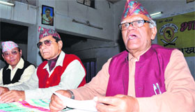 Members of the Indian Gorkha Organisation address a press conference at Hindi Bhavan in Dehradun on Saturday.