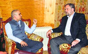 Spain's Ambassador to India Gustavo de Aristegui with Chief Minister's political secretary Tanvir Sadiq in Srinagar on Sunday