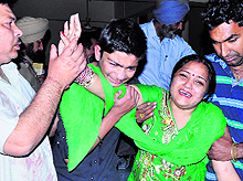 Wailing family members of the deceased Richi in Jalandhar on Sunday night