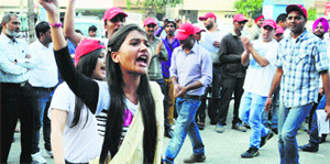 BJP supporters perform a nukkad natak in support of Narendra Modi in Ludhiana on Sunday.