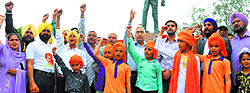 Children dressed up as Bhagat Singh on his martyrdom day at Khatkar Kalan in Nawanshahr on Sunday