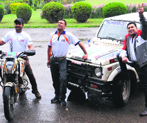 (From left) Mohit, Sandeep and Varun, winners of the SJOBA rally in Sector 26, Chandigarh, on Monday. The rally was flagged off on March 22.