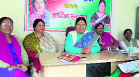 Uttarakhand Mahila Congress workers at a meeting in Dehradun on Monday.