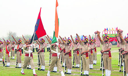 Punjab Police jawans during the passing-out parade in Kapurthala on Monday