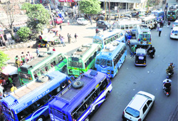 A traffic jam at the Jewel Chowk in Jammu.
