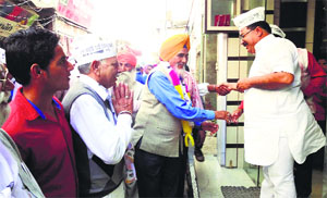 SS Chottepur, AAP candidate, campaigns at Dhariwal, 10 km from Gurdaspur, on Monday. 