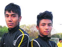 Football players Daniel and Ramzauva at Sector 42 in Chandigarh.