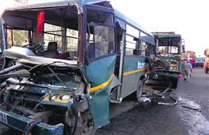 Damaged buses after the mishap