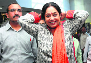 BJP nominee Kirron Kher campaigns in Chandigarh on Tuesday. 