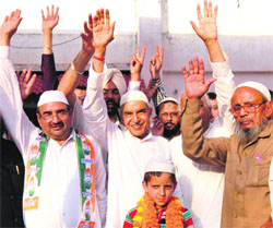 Congress candidate Pawan Bansal campaign in Chandigarh on Tuesday. 