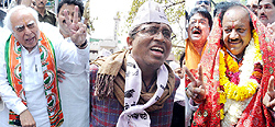 Kapil Sibal from the Congress, Ashutosh from the AAP and Harsh Vardhan from the BJP during their campaigning in the constituency in Delhi