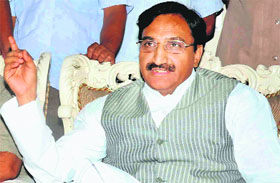 Former CM Ramesh Pokhriyal Nishank during a meeting with party workers in Haridwar on Tuesday.