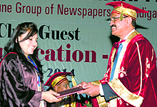 Editor-in-Chief of The Tribune Group confers a degree on a student during the annual convocation of Maharishi Markandeshwar University, Mullana, on Tuesday