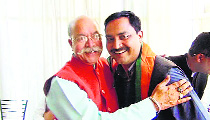 Former MLA and HLP general secretary Naveen Dhiman after joining the BJP at Dehra on Tuesday.