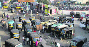 Auto-rickshaws parked outside the Inter-State Bus Terminus add to the  traffic congestion in Jalandhar.