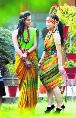 Students in outfits of Mizoram at the PIFT Institute in Ludhiana.