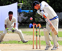 Players in action during the Shiwalik 20Twenty Cricket Tornament at Rangers College Ground in Dehradun on Wednesday