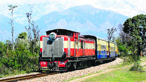 A train on the tracks near Nagrota Bagwan in Kangra.