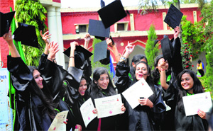 Girls in a jubilant mood after receiving degrees at the Khalsa College for Women, Civil Lines, Ludhiana. 