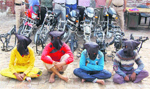 The arrested accused with stolen motorcycles in Bathinda