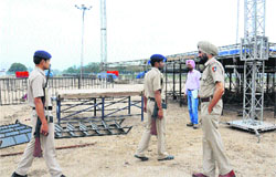 Preparations underway for the Modis rally at the Sector 34 ground in Chandigarh. 