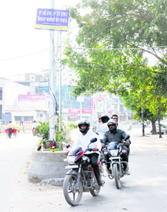 Voter awareness hoardings put up by the District Election Office on streetlight poles in violation of the Prevention of Public Property Defacement Act on the Tehsil Complex road and near Courts Complex in Jalandhar. 