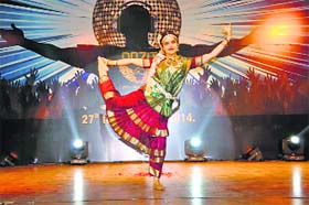 A girl performs during the opening ceremony of North Zone Inter-Medical Indoor Games Tournament at Dayanand Medical College and Hospital in Ludhiana on Thursday