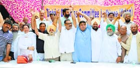 Congress leaders at a meeting of the party’s district panel at Congress Bhawan in Ludhiana on Thursday