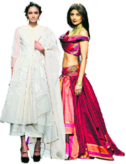 Vineet Bahls cropped pants suit & Shilpa Shetty in a Kanjivaram lehanga with cowl neck blouse by 