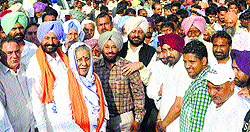 Ambika Soni, Congress candidate for the Anandpur Sahib seat, and other party leaders campaign at Ballo Majra in Mohali on Friday